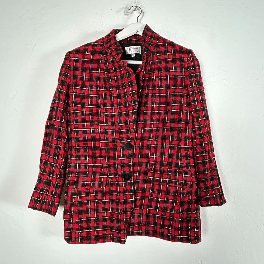 Talbots Petites Women's Red Black Plaid Two-Button Blazer Jacket 8P Lined Career
